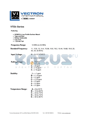 VTD3HJ14D datasheet - HCMOS in Low Profile Surface Mount