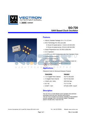 SO-720-LFD-GAA datasheet - SAW Based Clock Oscillator