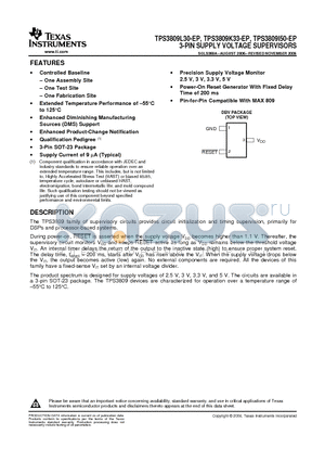 TPS3809I50MDBVREP datasheet - 3-PIN SUPPLY VOLTAGE SUPERVISORS