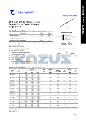 TCZX13V datasheet - 500 mW DO-35 Hermetically Sealed Glass Zener Voltage Regulators