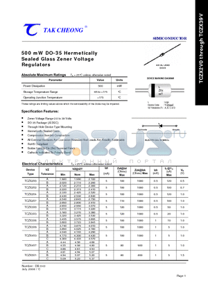 TCZX10V datasheet - 500 mW DO-35 Hermetically Sealed Glass Zener Voltage Regulators