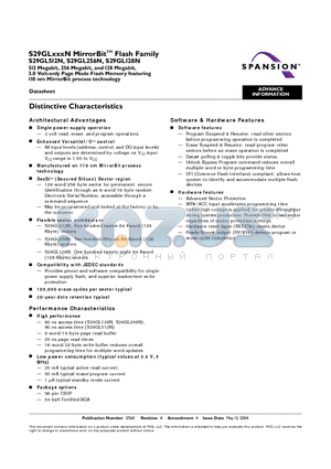 S29GL256N10TAI023 datasheet - MirrorBit Flash Family