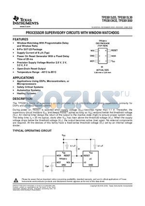 TPS3813I50 datasheet - PROCESSOR SUPERVISORY CIRCUITS WITH WINDOW-WATCHDOG