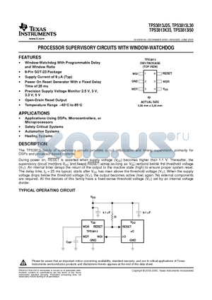 TPS3813I50DBVRG4 datasheet - PROCESSOR SUPERVISORY CIRCUITS WITH WINDOW-WATCHDOG