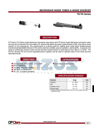 TD-12 datasheet - MICROWAVE NOISE TUBES & NOISE SOURCES