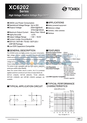 XC6202PC datasheet - High Voltage positive Voltage Regulators