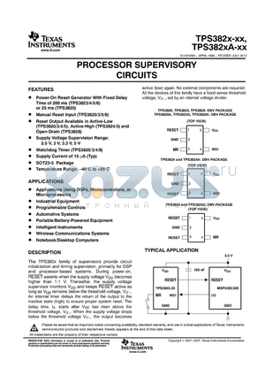 TPS3820-50DBVRG4 datasheet - PROCESSOR SUPERVISORY CIRCUITS