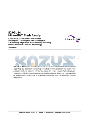 S29GL256N11FAI022 datasheet - 3.0 Volt-only Page Mode Flash Memory featuring 110 nm MirrorBit Process Technology