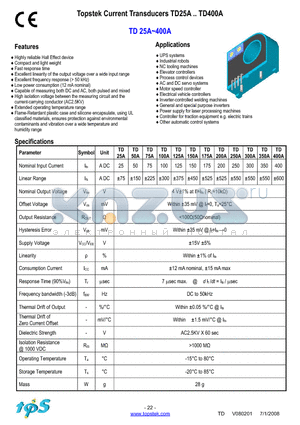 TD100A datasheet - Topstek Current Transducers