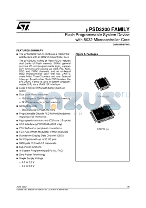 UPSD3354B-40U1 datasheet - Flash Programmable System Device with 8032 Microcontroller Core
