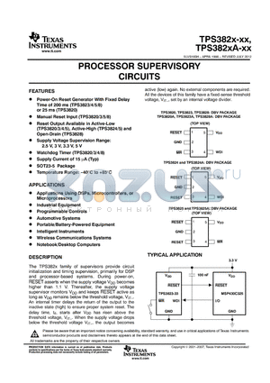 TPS3824-33DBVT datasheet - PROCESSOR SUPERVISORY CIRCUITS