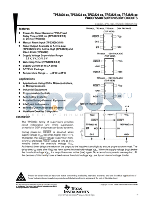 TPS3825-30DBVR datasheet - PROCESSOR SUPERVISORY CIRCUITS