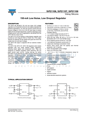 SIP21106DR-475-E3 datasheet - 150-mA Low Noise, Low Dropout Regulator