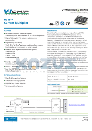 VTM48EH020_040A00 datasheet - VTMCurrent Multiplier