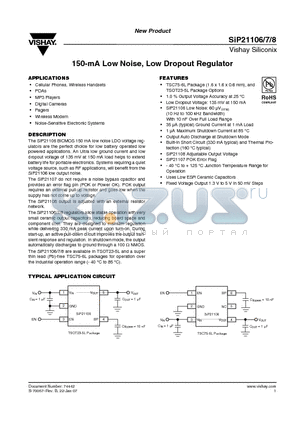 SIP21106DVP-26-E3 datasheet - 150-mA Low Noise, Low Dropout Regulator