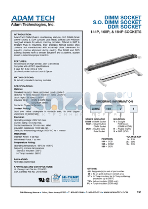 SOD168S3 datasheet - DIMM SOCKET S.O. DIMM SOCKET DDR SOCKET