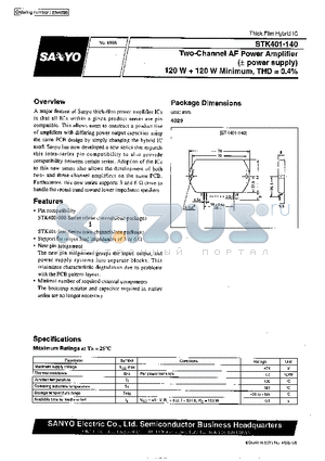 STK401-100 datasheet - Two-Channel AF Power Amplifier (- Power Supply) 120 W  120 W Minimum, THD = 0.4%