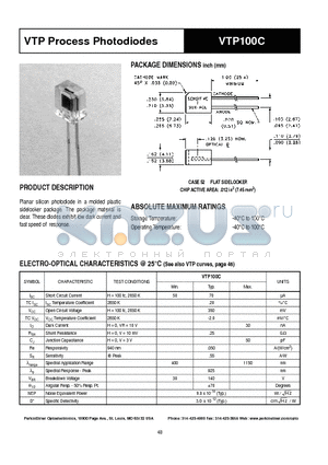 VTP100C datasheet - VTP Process Photodiodes