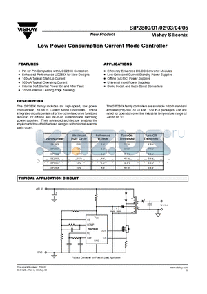 SIP2800 datasheet - Low Power Consumption Current Mode Controller