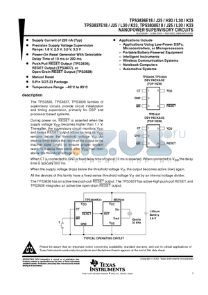 TPS3836H30 datasheet - NANOPOWER SUPERVISORY CIRCUITS