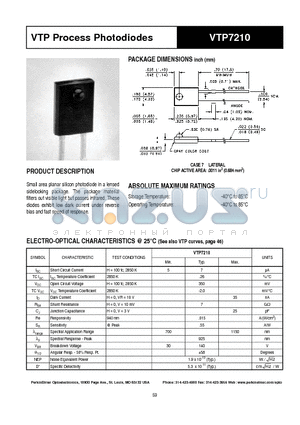 VTP7210 datasheet - VTP Process Photodiodes