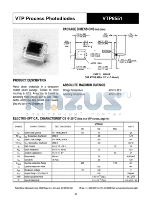 VTP8551 datasheet - VTP Process Photodiodes