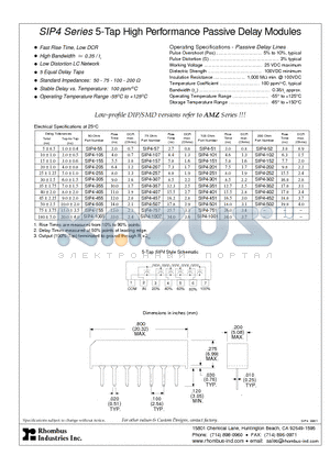 SIP4-101 datasheet - SIP4 Series 5-Tap High Performance Passive Delay Modules