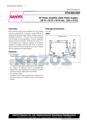 STK401-130 datasheet - AF Power Amplifier (Split Power Supply) (30 W  30 W  30 W min, THD = 0.4%)