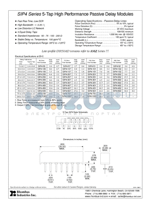 SIP4-305 datasheet - SIP4 Series 5-Tap High Performance Passive Delay Modules