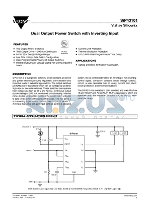 SIP43101 datasheet - Dual Output Power Switch with Inverting Input