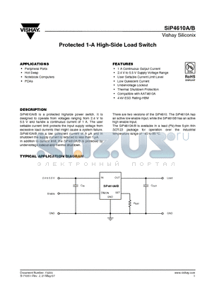 SIP4610A datasheet - Protected 1-A High-Side Load Switch