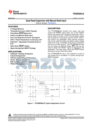 TPS386596L33DGKR datasheet - Quad Reset Supervisor with Manual Reset Input