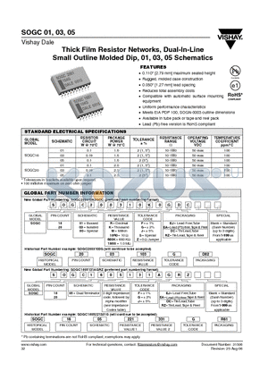 SOGC05 datasheet - Thick Film Resistor Networks, Dual-In-Line Small Outline Molded Dip, 01, 03, 05 Schematics