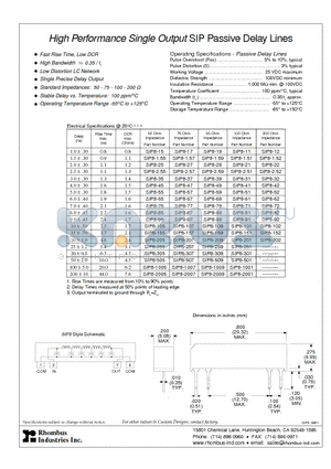 SIP8 datasheet - High Performance Single Output SIP Passive Delay Lines