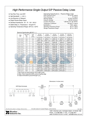 SIP8-155 datasheet - High Performance Single Output SIP Passive Delay Lines