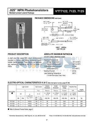 VTT7122 datasheet - .025 NPN Phototransistors