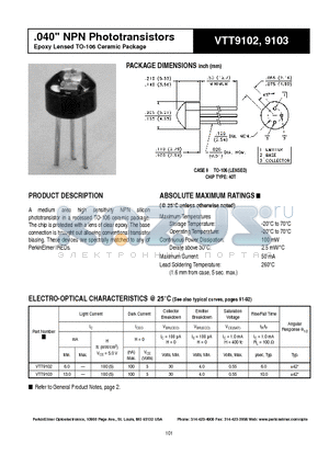 VTT9102 datasheet - .040 NPN Phototransistors