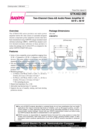 STK402-040 datasheet - Two-Channel Class AB Audio Power Amplifier IC 50 W  50 W