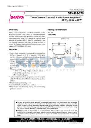 STK402-240 datasheet - Three-Channel Class AB Audio Power Amplifier IC 40 W  40 W  40 W