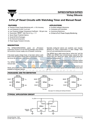 SIP824 datasheet - 5-Pin UP Reset Circuits with Watchdog Timer and Manual Reset