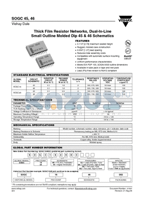 SOGC2045DC datasheet - Thick Film Resistor Networks, Dual-In-Line Small Outline Molded Dip 45 & 46 Schematics