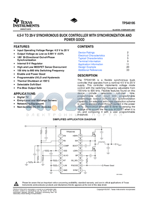 TPS40195PWRG4 datasheet - 4.5-V TO 20-V SYNCHRONOUS BUCK CONTROLLER WITH SYNCHRONIZATION AND POWER GOOD