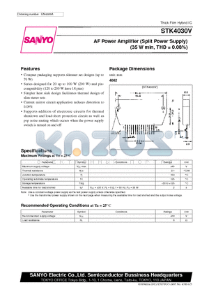 STK4030V datasheet - AF Power Amplifier (Split Power Supply) (35W min, THD = 0.08%)