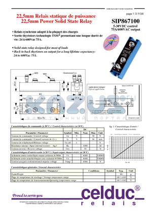 SIP867100 datasheet - 22,5mm Power Solid State Relay