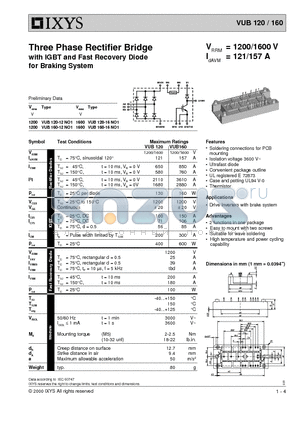 VUB120-12NO1 datasheet - Three Phase Rectifier Bridge with IGBT and Fast Recovery Diode for Braking System