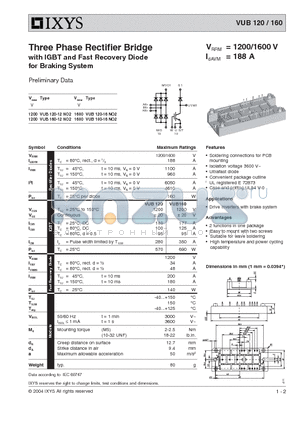 VUB120-12NO2 datasheet - Three Phase Rectifier Bridge with IGBT and Fast Recovery Diode for Braking System