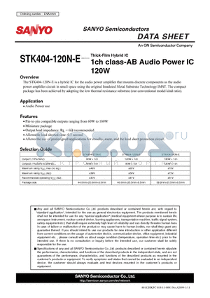 STK404-120N-E datasheet - 1ch class-AB Audio Power IC 120W