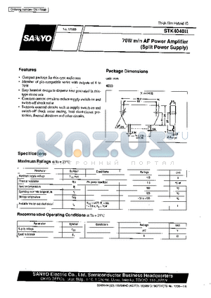 STK4040II datasheet - 70W min AF Power Amplifier (Split Power Supply)