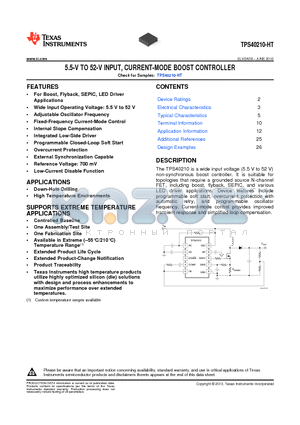 TPS40210SKGD1 datasheet - 5.5-V TO 52-V INPUT, CURRENT-MODE BOOST CONTROLLER