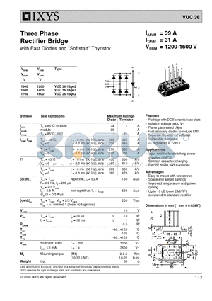 VUC36-14GO2 datasheet - Three Phase Rectifier Bridge with Fast Diodes and Softstart Thyristor